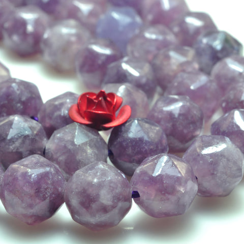 YesBeads Natural Lepidolite purple gemstone diamond faceted round loose beads wholesale jewelry making 15"