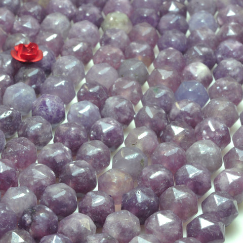 YesBeads Natural Lepidolite purple gemstone diamond faceted round loose beads wholesale jewelry making 15"