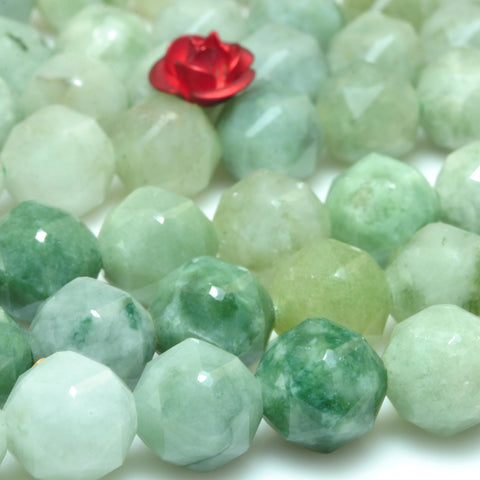 YesBeads Natural Burma Jade diamond faceted round loose beads green jade gemstone wholesale jewelry making 8mm 15"