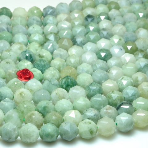 YesBeads Natural Burma Jade diamond faceted round loose beads green jade gemstone wholesale jewelry making 8mm 15"