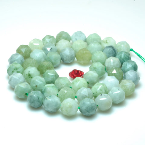 YesBeads Natural Burma Jade diamond faceted round loose beads green jade gemstone wholesale jewelry making 8mm 15"