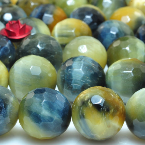 YesBeads Natural golden blue tiger eye gemstone faceted round loose beads wholesale jewelry making bracelet design 15"