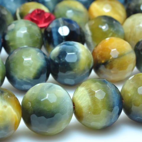 YesBeads Natural golden blue tiger eye gemstone faceted round loose beads wholesale jewelry making bracelet design 15"