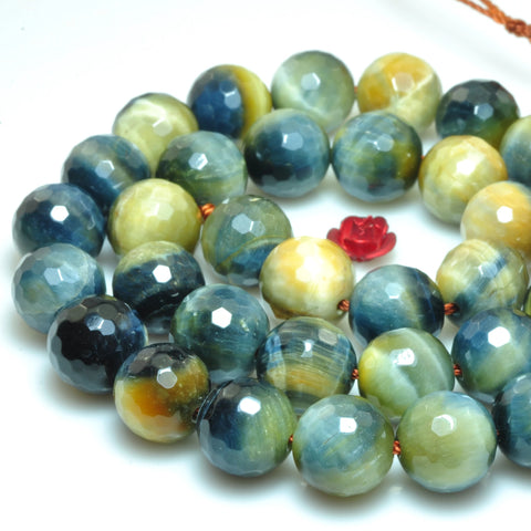 YesBeads Natural golden blue tiger eye gemstone faceted round loose beads wholesale jewelry making bracelet design 15"