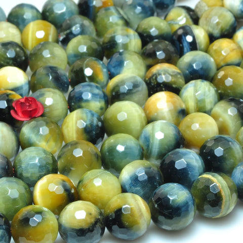 YesBeads Natural golden blue tiger eye gemstone faceted round loose beads wholesale jewelry making bracelet design 15"