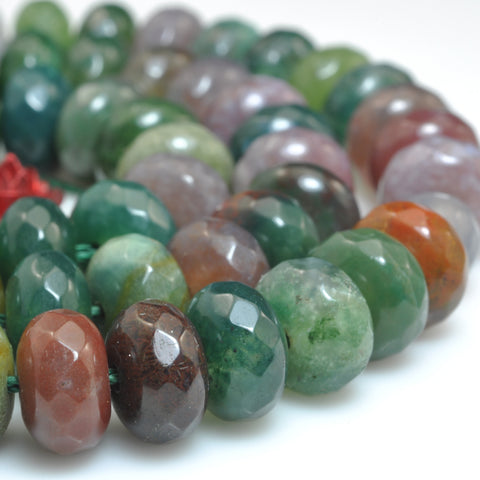 YesBeads Natural Indian Agate faceted rondelle loose beads green gemstone wholesale jewelry 15"