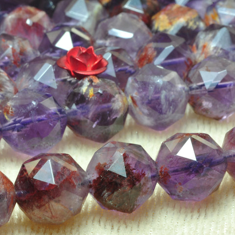 Natural super 7 seven crystal cacoxenite amethyst gemstone diamond faceted round loose beads wholesale jewelry
