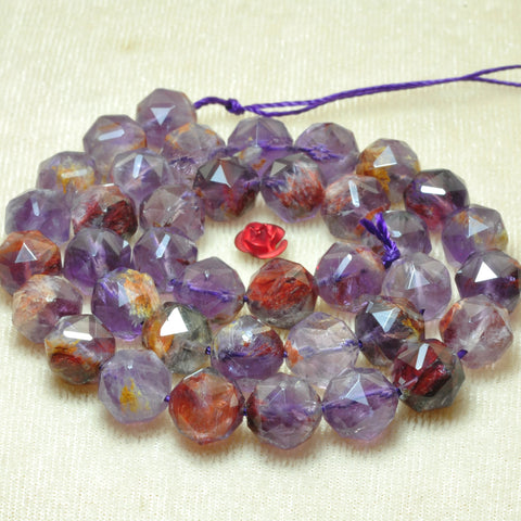 Natural super 7 seven crystal cacoxenite amethyst gemstone diamond faceted round loose beads wholesale jewelry