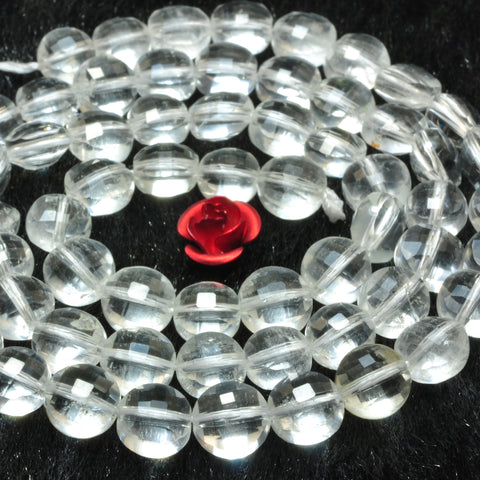 Natural white Rock Crystal micro faceted coin loose beads clear quartz wholesale gemstone jewelry making 6mm 15"