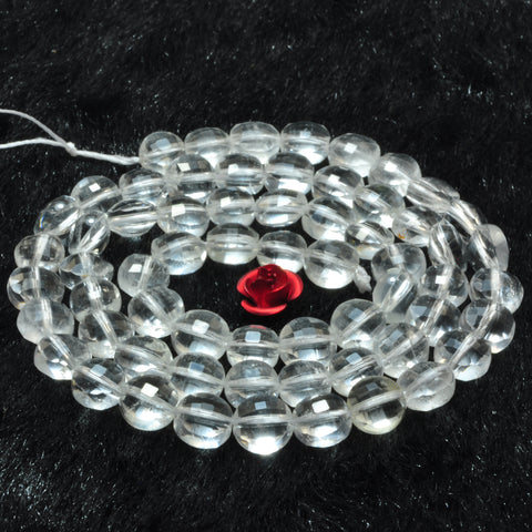 Natural white Rock Crystal micro faceted coin loose beads clear quartz wholesale gemstone jewelry making 6mm 15"