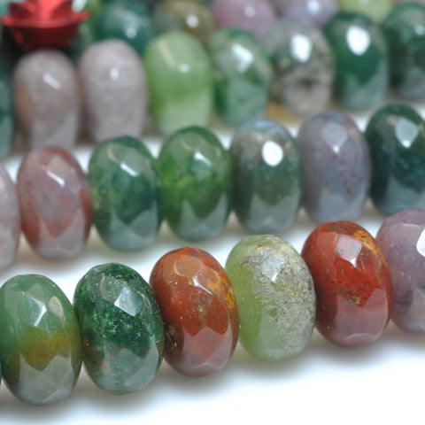 YesBeads Natural Indian Agate faceted rondelle loose beads green gemstone wholesale jewelry 15"