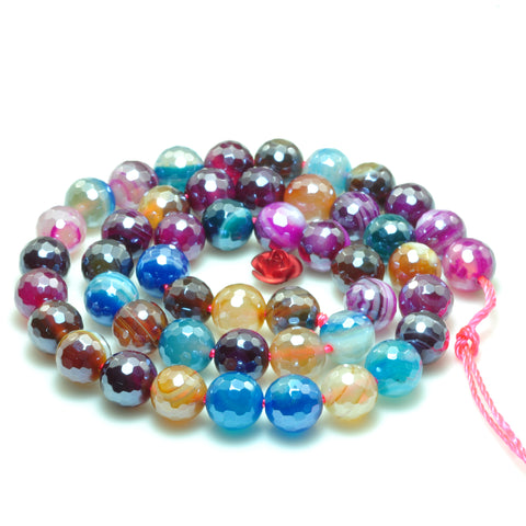 YesBeads Titanium banded agate faceted round loose beads rainbow mix gemstone wholesale jewelry 6mm-12mm 15"