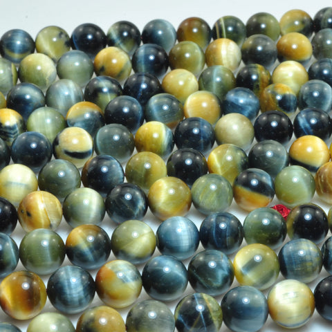 Natural golden blue tiger eye gemstone smooth round loose beads wholesale jewelry making DIY