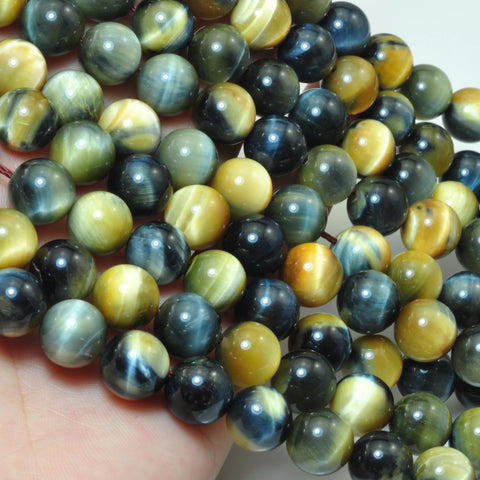 Natural golden blue tiger eye gemstone smooth round loose beads wholesale jewelry making DIY