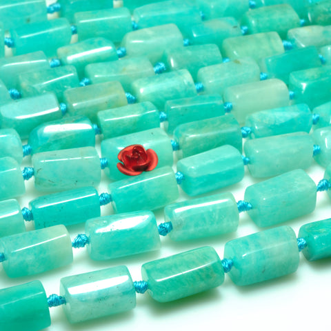 YesBeads natural green Amazonite gemstone faceted nugget tube beads wholesale 15"