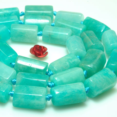 YesBeads natural green Amazonite gemstone faceted nugget tube beads wholesale 15"