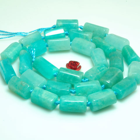 YesBeads natural green Amazonite gemstone faceted nugget tube beads wholesale 15"