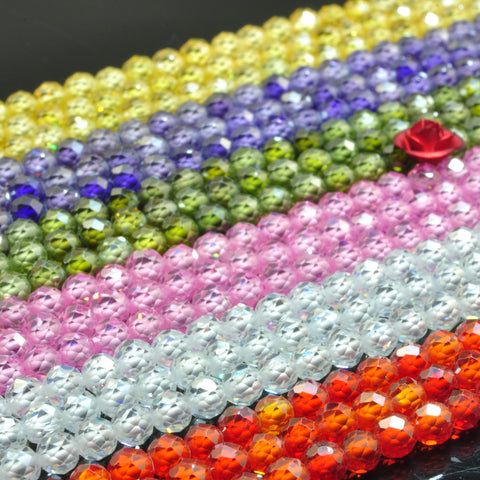 YesBeads Zircon stone faceted round loose beads wholesale zirconia gemstone 4mm 15"