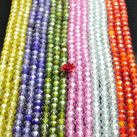 YesBeads Zircon stone faceted round loose beads wholesale zirconia gemstone 4mm 15"
