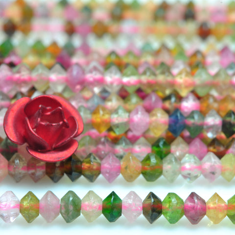 0natural watermelon tourmaline AA grade gemstone faceted disc rondelle beads bracelet necklace diy