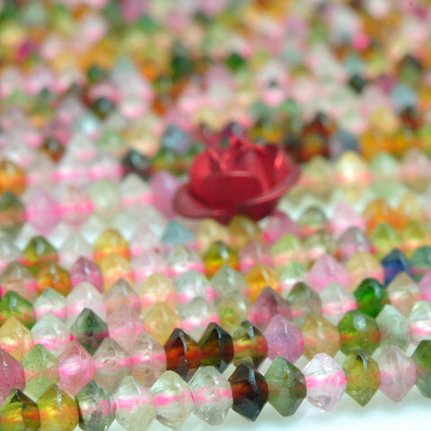 0natural watermelon tourmaline AA grade gemstone faceted disc rondelle beads bracelet necklace diy