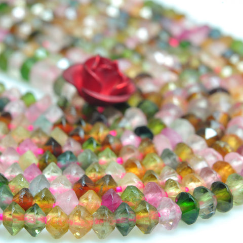 0natural watermelon tourmaline AA grade gemstone faceted disc rondelle beads bracelet necklace diy
