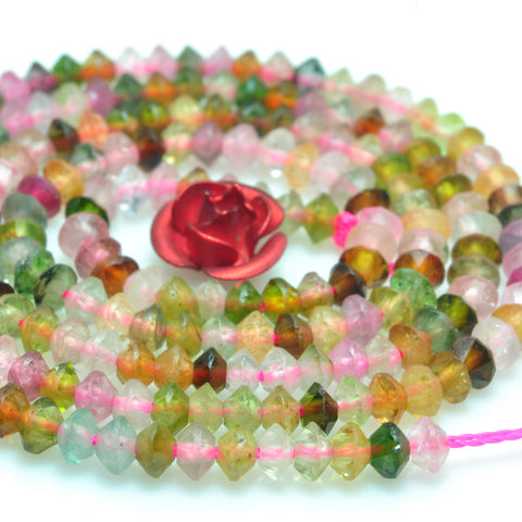 0natural watermelon tourmaline AA grade gemstone faceted disc rondelle beads bracelet necklace diy