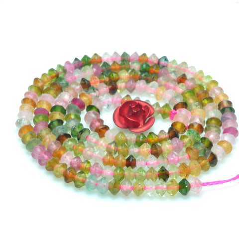 0natural watermelon tourmaline AA grade gemstone faceted disc rondelle beads bracelet necklace diy