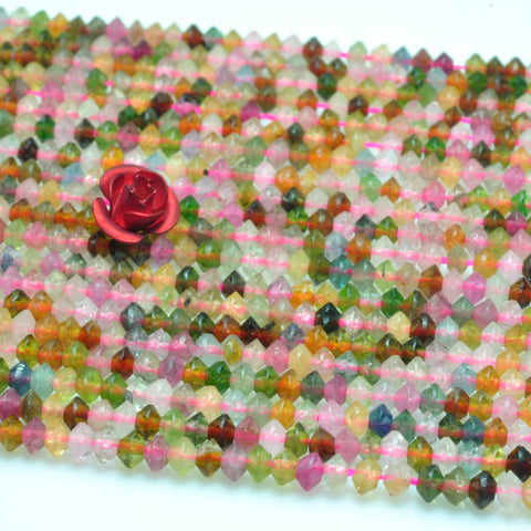 0natural watermelon tourmaline AA grade gemstone faceted disc rondelle beads bracelet necklace diy