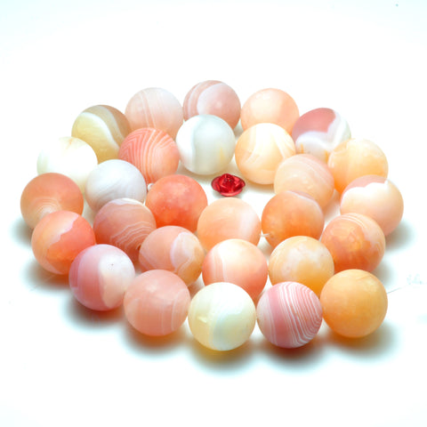YesBeads natural orange pink Botswana Agate matte loose round beads wholesale gemstone jewelry 15"