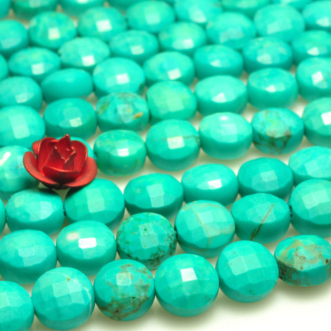 YesBeads Green Turquoise micro faceted coin loose beads wholesale gemstone jewelry making 6mm 15"