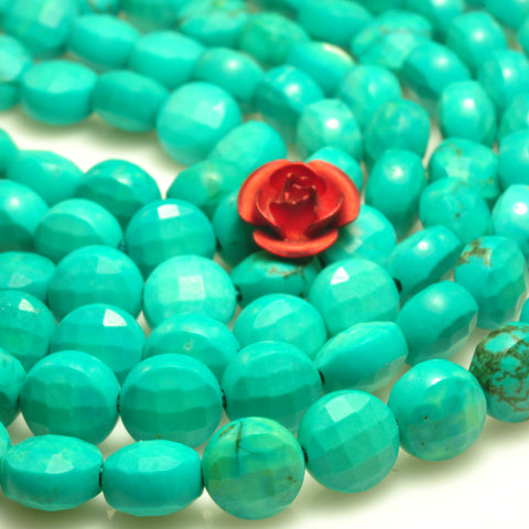 YesBeads Green Turquoise micro faceted coin loose beads wholesale gemstone jewelry making 6mm 15"