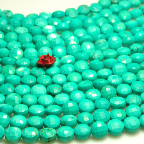 YesBeads Green Turquoise micro faceted coin loose beads wholesale gemstone jewelry making 6mm 15"