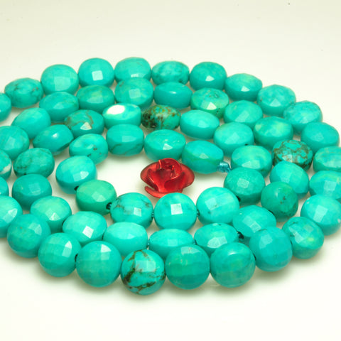 YesBeads Green Turquoise micro faceted coin loose beads wholesale gemstone jewelry making 6mm 15"
