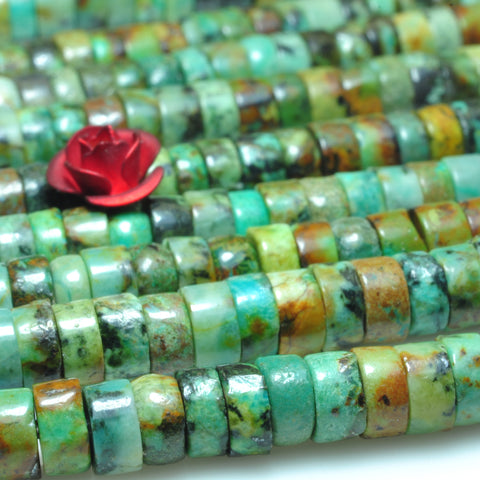 YesBeads Natural African Turquoise smooth heishi wheel beads green gemstone wholesale jewelry 15"