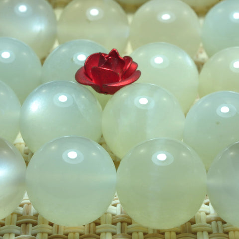 YesBeads Natural moonstone smooth round loose beads 10mm gray white gemstones wholesale jewelry making 15"