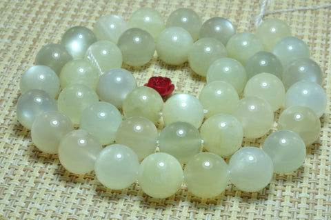 YesBeads Natural moonstone smooth round loose beads 10mm gray white gemstones wholesale jewelry making 15"