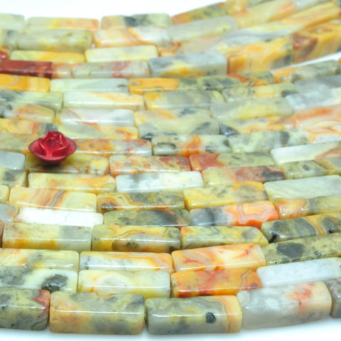 YesBeads natural Crazy lace agate natural stone smooth rectangle stick beads gemstone wholesale jewelry making 15 inches