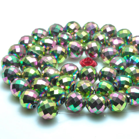 YesBeads Hematite titanium pink green hematite stone faceted round beads gemstone wholesale jewelry making 15 inches (64-faces)