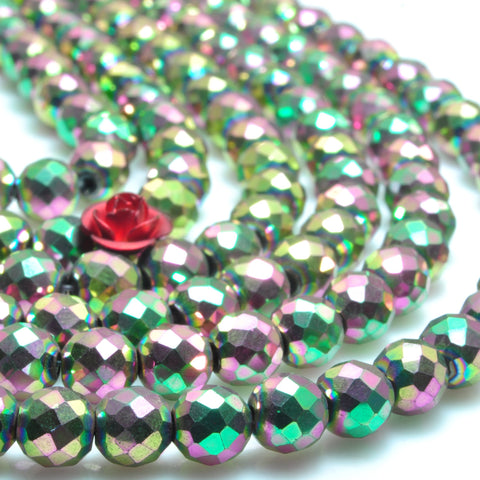 YesBeads Hematite titanium pink green hematite stone faceted round beads gemstone wholesale jewelry making 15 inches (64-faces)