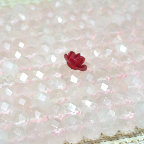 Natural Rose quartz beads pink gemstone faceted rondelle loose beads jewelry wholesale bracelet design 15''