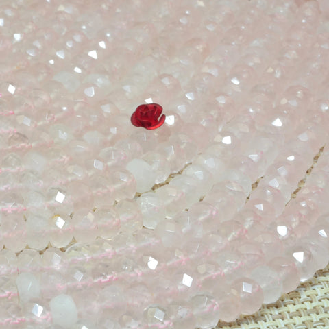 Natural Rose quartz beads pink gemstone faceted rondelle loose beads jewelry wholesale bracelet design 15''