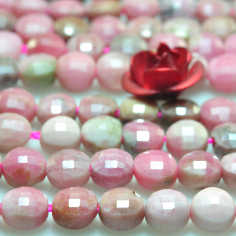 YesBeads natural Rhodonite beads natural pink gemstone faceted coin loose beads wholesale jewelry making bracelet design 15''