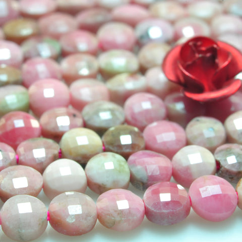 YesBeads natural Rhodonite beads natural pink gemstone faceted coin loose beads wholesale jewelry making bracelet design 15''