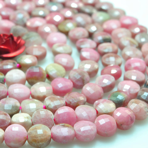 YesBeads natural Rhodonite beads natural pink gemstone faceted coin loose beads wholesale jewelry making bracelet design 15''
