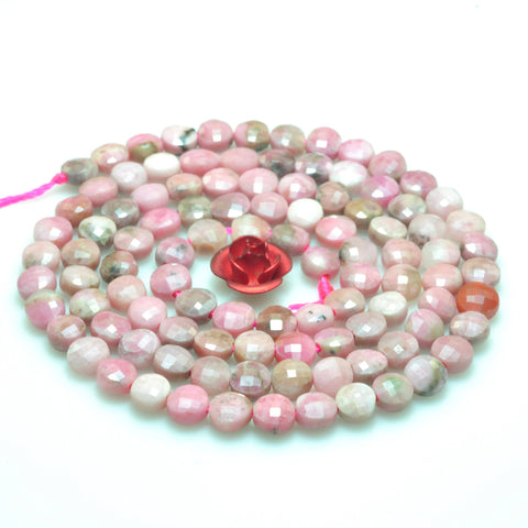 YesBeads natural Rhodonite beads natural pink gemstone faceted coin loose beads wholesale jewelry making bracelet design 15''