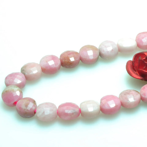 YesBeads natural Rhodonite beads natural pink gemstone faceted coin loose beads wholesale jewelry making bracelet design 15''