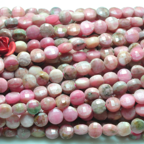 YesBeads natural Rhodonite beads natural pink gemstone faceted coin loose beads wholesale jewelry making bracelet design 15''