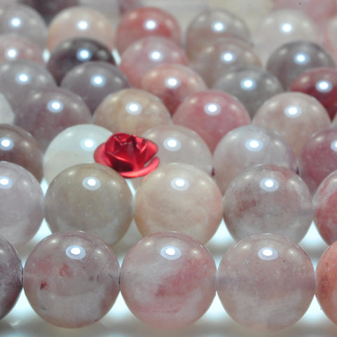 YesBeads Natural Raspberry quartz smooth round loose beads purple red crystal stone wholesale jewelry making 15"