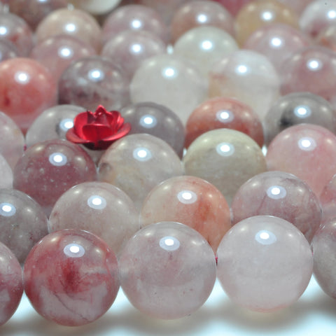 YesBeads Natural Raspberry quartz smooth round loose beads purple red crystal stone wholesale jewelry making 15"